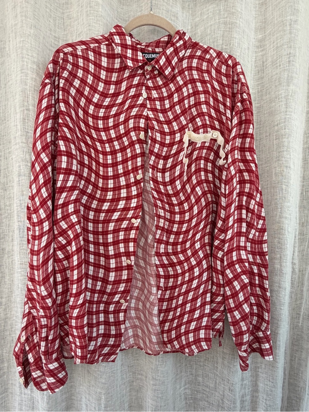 Jacquemus Red and White Plaid Button-Down Shirt
